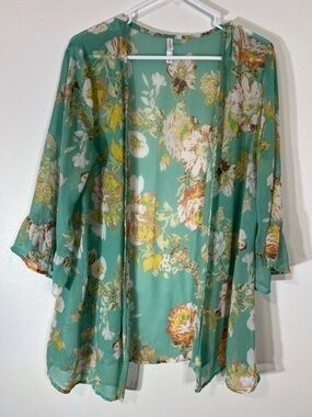 Xhilaration Seafoam Green Floral Sheer Kimono